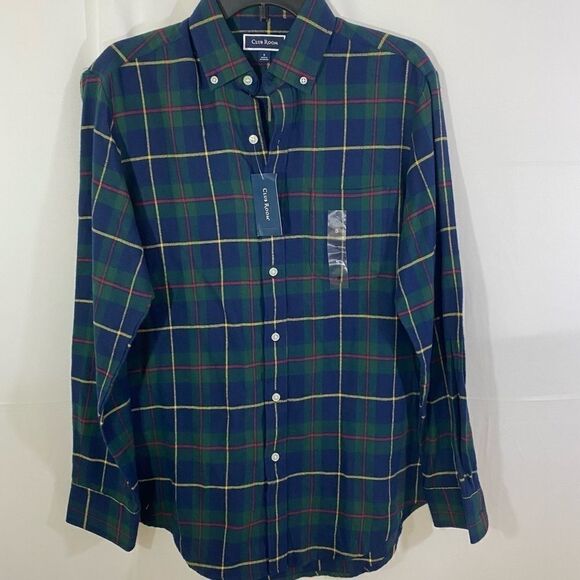 Club Room Green Plaid Flannel Shirt - Picture 2 of 5